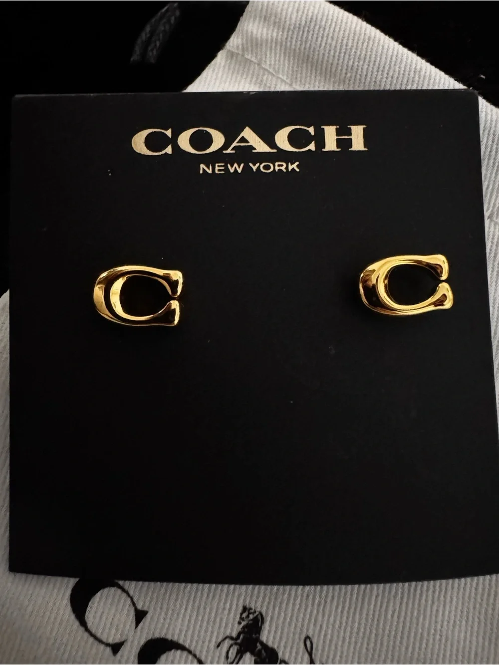 COACH Gold C-Logo Stud Earrings - Picture 2 of 5